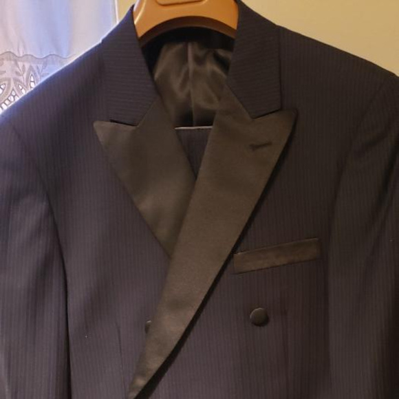 Apollo King Navy Blue Striped Tuxedo Suit